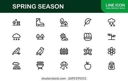 Spring Line Icon Set - ícones de vetor mínimos modernos para marcas sazonais, desenhos florais e novos temas