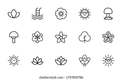 Spring line icons set. Stroke vector elements for trendy design. Simple pictograms for mobile concept and web apps. Vector line icons isolated on a white background.