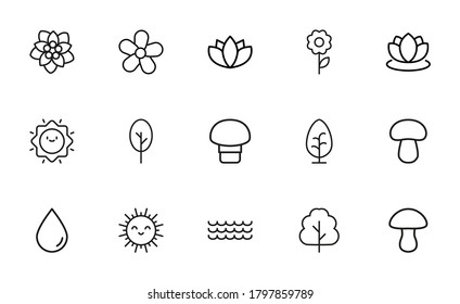 Spring line icons set. Stroke vector elements for trendy design. Simple pictograms for mobile concept and web apps. Vector line icons isolated on a white background.