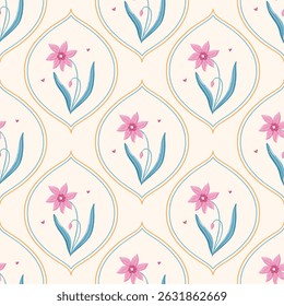 Spring With Line Mosaic Floral Blooming Seamless Pattern Background Wallpaper