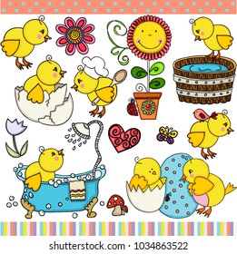 Spring little chick set digital elements
