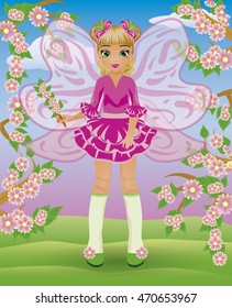 Spring little fairy girl, vector illustration