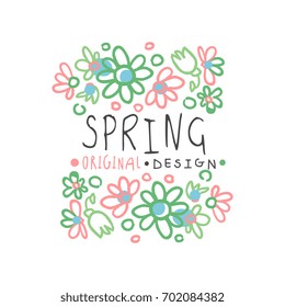 Spring logo template original design with floral elements, colorful hand drawn vector Illustration