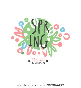 Spring logo template original design, colorful hand drawn vector Illustration