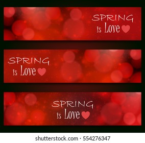 Spring is love - blurred, bokeh design, red color background