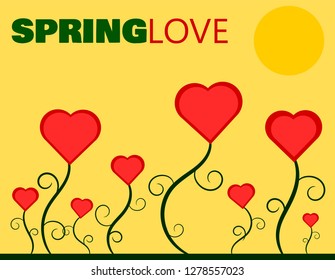 spring love design with flower hearts and sun