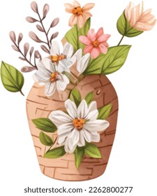 Spring Love Flowers Vase Watercolor Illustration. Lovely flowers decoration watercolor illustration with spring flowers.