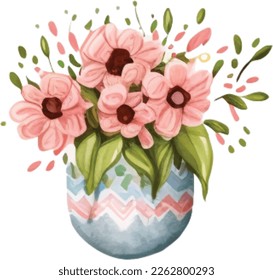 Spring Love Flowers Vase Watercolor Illustration. Lovely flowers decoration watercolor illustration with spring flowers.