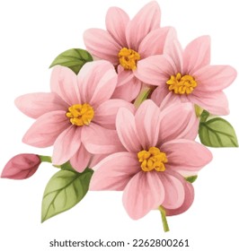 Spring Love Flowers Watercolor Illustration. Lovely Pink Pastel Flowers Spring decoration watercolor design elements.