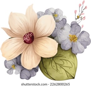 Spring Love Flowers Watercolor Illustration. Lovely Pink Pastel Flowers Spring decoration watercolor design elements.