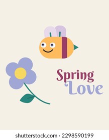 Spring Love Illustration with Bee and Flower