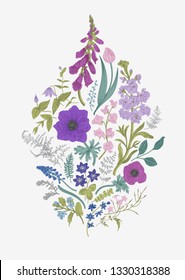 Spring magic. Floral composition. Vector vintage illustration.