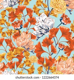 Spring Magnolia Blossom Seamless Vector Pattern