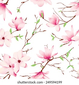 Spring magnolia flowers seamless vector pattern