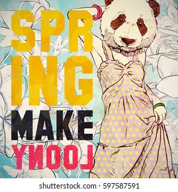 SPRING MAKE LOONY. Hand drawn illustration of fashion girl with animal head. Vector collection