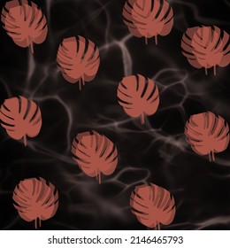 In spring many monstera leaves fall into the lake pattern