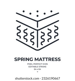 Spring mattress editable stroke outline icon isolated on white background flat vector illustration. Pixel perfect. 64 x 64.