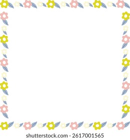 Spring meadow frame. Rectangle frame with flowers. Cute daisy empty frame box