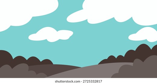 Paisagem de prado de primavera com céu azul na ilustração vetor minimalista moderna