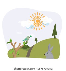 Vector de pradera de primavera. Primavera soleada