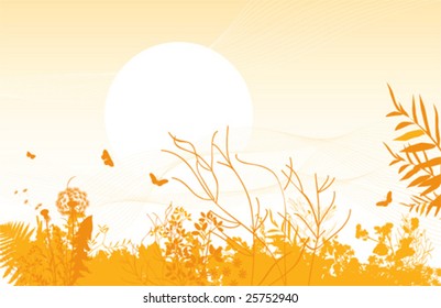 Spring meadows background. All elements and textures are individual objects. Vector illustration scale to any size.