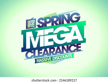 Spring mega clearance sale vector poster or banner template, massive discounts flyer mockup