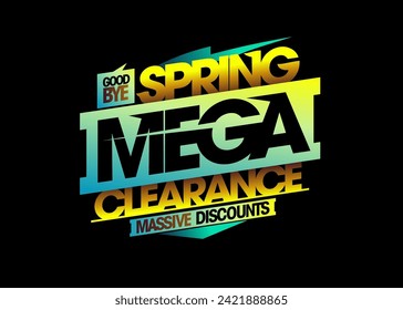 Spring mega clearance vector banner template, massive discounts flyer with golden lettering