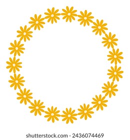 Spring minimalist floral Wreath with copy space. Hand drawn frame with elegant Yellow flowers. Flat summer decoration elements for invitation cards posters with copy space.