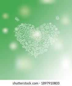 Spring mint color shining card with beautiful lacy heart shape for wedding invitation, Mother’s day, Valentine’s day, Easter and birthday greetings
