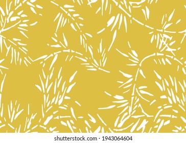 Spring Modern Bamboo deja un patrón impecable hoja blanca y ramas sobre fondo amarillo. 