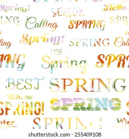 Spring modern typographic seamless pattern. Free fonts are used.