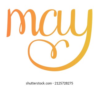 Spring month may. Spring month lettering. Calligraphic season inscription. Vector handwritten typography. Colored curves doodle letters. Spring month May for print on clothing, t-shirt, booklet