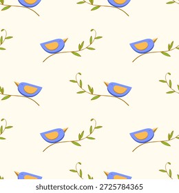 Sentimiento de primavera. Pájaros cantando en la rama, pájaros sentados en la rama contra el fondo claro. Ilustración vectorial
