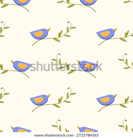 Spring mood. Birds singing on branch, birds sitting on branch against light background. Vector illustration