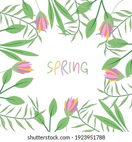 Ilustración vectorial floral de ánimo primaveral en estilo de doodle simple con flores y hojas. Fondo floral suave y primaveral en tonos pastel