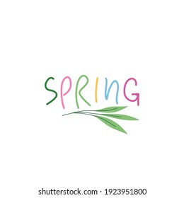 Spring mood floral vector illustration in simple doodle style with flowers and leaves. Gentle, springtime floral background in pastel colors