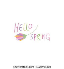 Spring mood floral vector illustration in simple doodle style with flowers and leaves. Gentle, springtime floral background in pastel colors