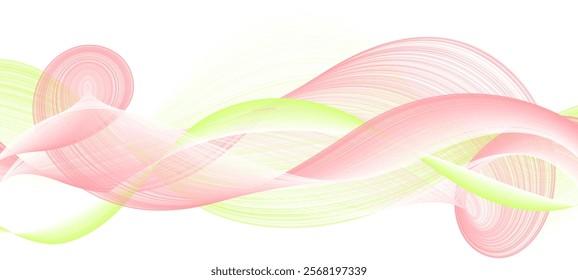 Spring mood. Grid curves vector pattern, geometric graphic design. Abstract background with pink green reticulated intersecting lines on white. Curves grid silk texture for textile industry cover.