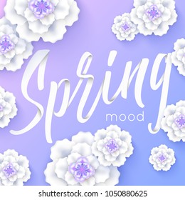 Spring mood. Paper flower background. Floral vector illustration