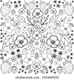 Spring motifs with natural patterns. Coloring pages, postcards and prints for good things