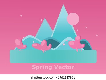 spring mountains and pink trees in bloom