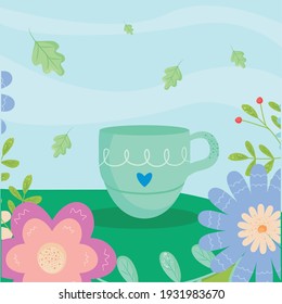 Alfombra de primavera con flores y hojas diseño exterior, jardín de adorno floral natural de temporada y tema de decoración Ilustración vectorial
