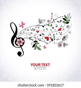 spring musical background with flowers and butterflies
