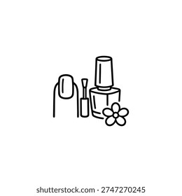 Spring nail polish black and white vector with floral manicure design spring beauty illustration