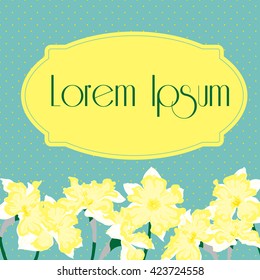 spring narcissus flower card element on blue