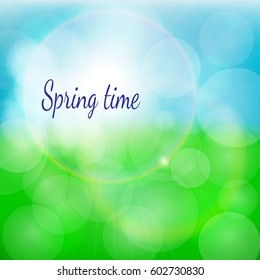 Spring natural background with bokeh and reflections effects. Vector illustration.