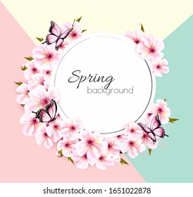 Fondo natural primaveral con un sakura rosado en flor. Vector