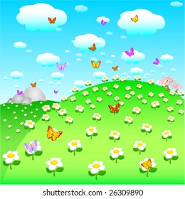 Spring nature background, vector illustration.