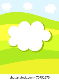 Spring nature card with white cloud for Your text. Vector illustration