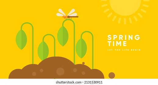 Spring. Nature. Garden. Simple vector illustration. Symbolic poster on the theme of peace, harmony. Background for banner, label, cover.